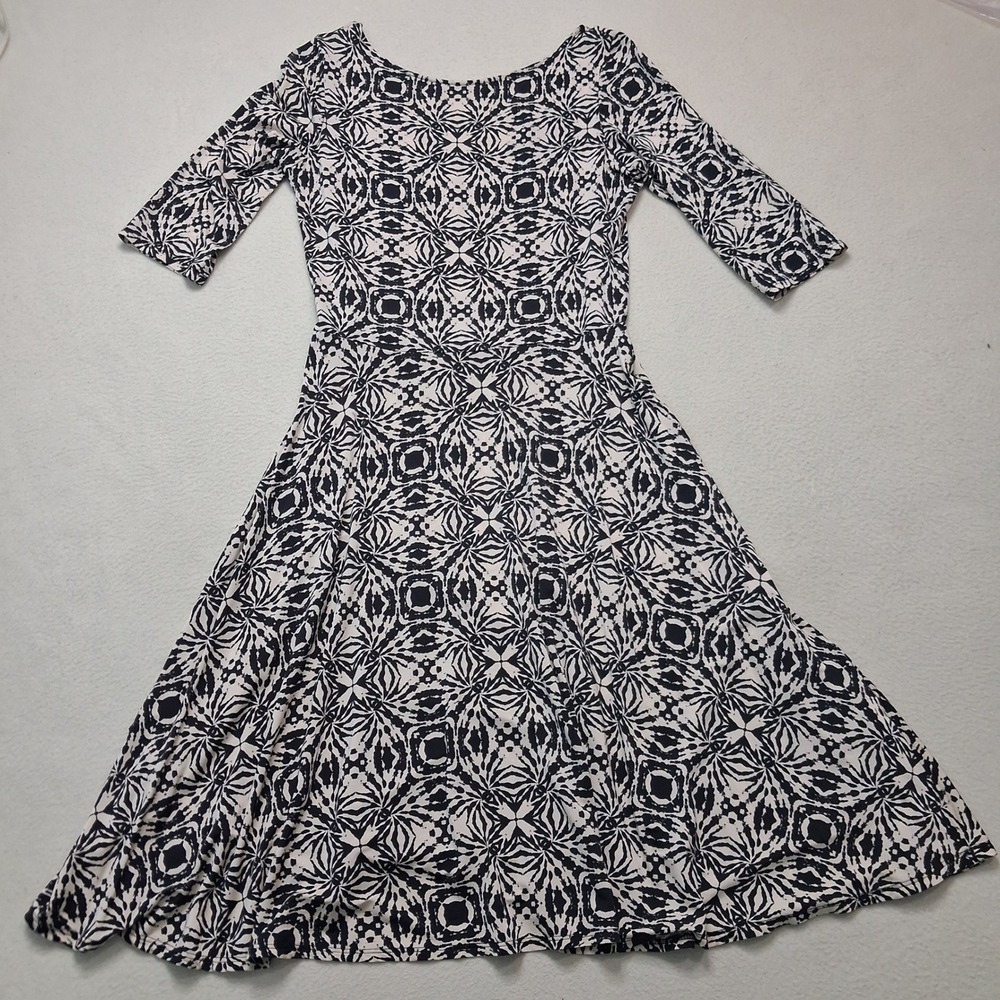 Leota High Modern Midi Dress Hand Made NY USA Belted Geometric 3/4 Sleeve SZ L - Picture 12 of 12